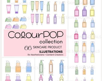 Pastel Skincare Bottle Illustrations: 66 PNG Clipart for Canva (Digital Download)