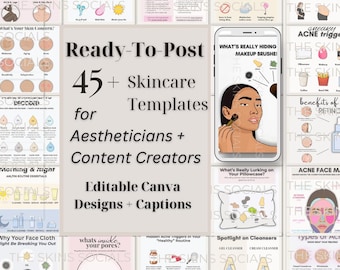 Skincare Instagram Post Templates for Estheticians: Social Media Content Bundle