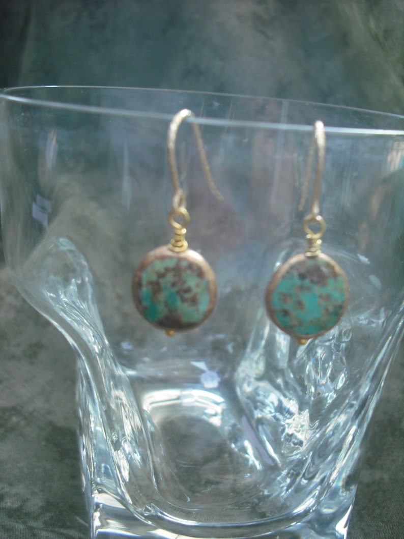 Earrings Turquoise Copper Rimmed Gemstone , Gold Filled Earwires Cleopatra, Mother's Day Gift, Women & Girls, Mother's Day Gift image 4