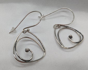 Simple, Elegant Sterling Silver Pierced Earrings, Large Sterling Hook, Swirl, Spiral Design Women's Gift "World of Swirl"