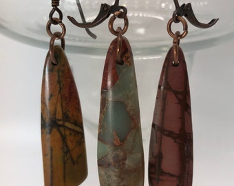 Jasper Gemstone Drop Earrings, Long Women's Earthy Dangles, 3 Color Choices - "I Feel The Earth Move"