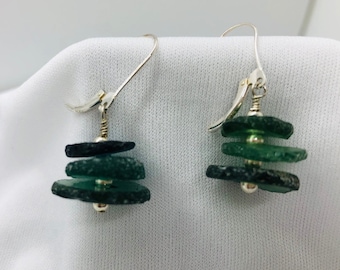 Ancient Roman Glass Women's Earrings, Green Antique Glass Disks, Sterling Silver Lever Back Ear Wires, "Time Has Come Today"