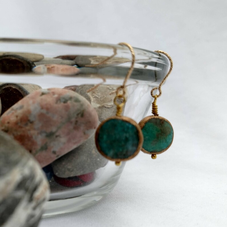 Earrings Turquoise Copper Rimmed Gemstone , Gold Filled Earwires Cleopatra, Mother's Day Gift, Women & Girls, Mother's Day Gift image 5