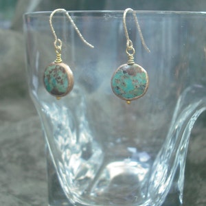 Earrings Turquoise Copper Rimmed Gemstone , Gold Filled Earwires Cleopatra, Mother's Day Gift, Women & Girls, Mother's Day Gift image 2