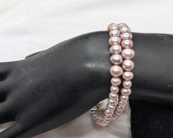 Elegant Pink Freshwater Pearl Bracelet, Two Strands, Woman's Beaded Bracelet, Large Wrist Bracelet or Anklet Adjustable "My Girl"