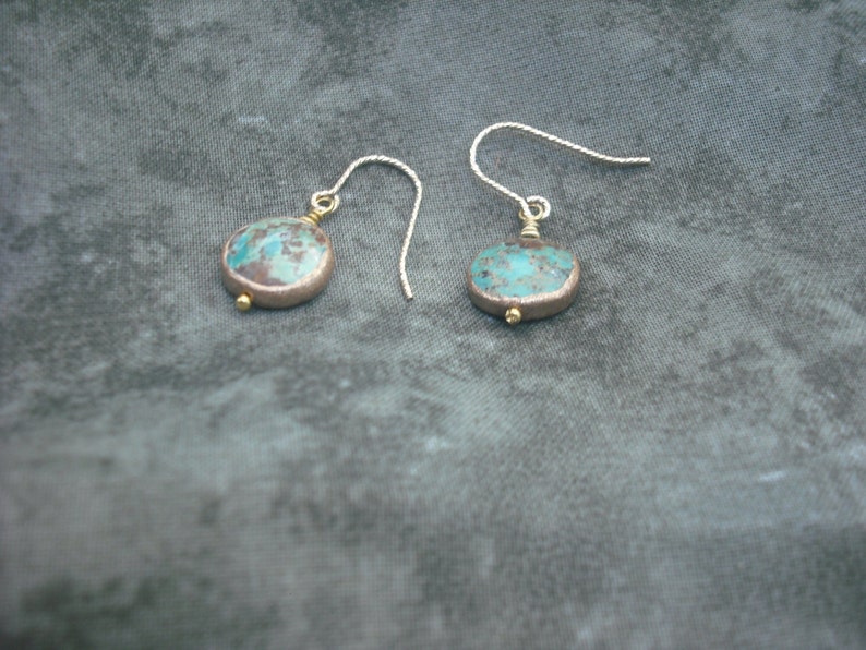Earrings Turquoise Copper Rimmed Gemstone , Gold Filled Earwires Cleopatra, Mother's Day Gift, Women & Girls, Mother's Day Gift image 3