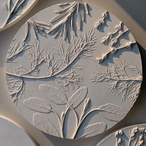 Cornish Botanical Plaster Cast Tile, Rosemary Thyme Sage Dill Herb Garden Art