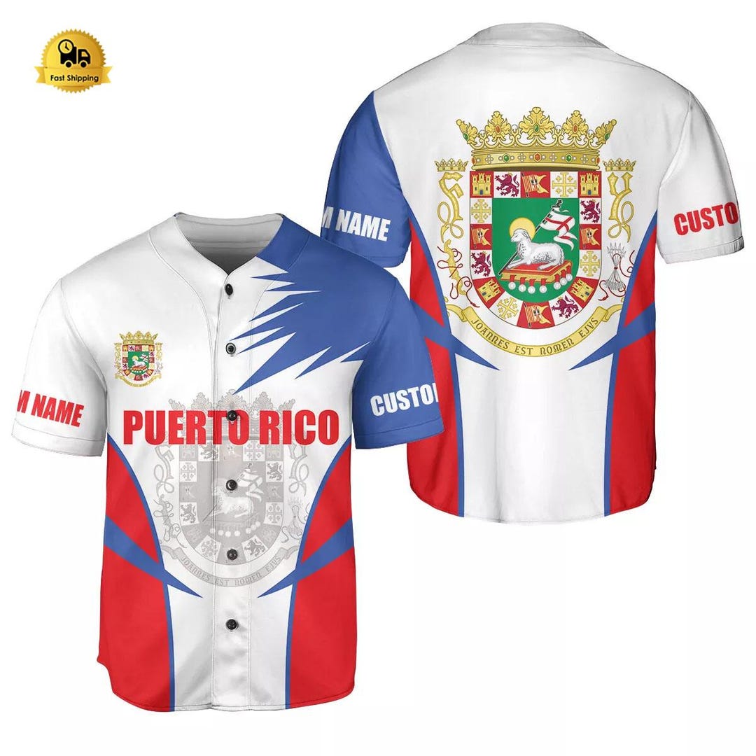Puerto Rico Embroidered VNeck Mens Baseball Jersey