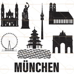 Munich ( München ) Germany Skyline City Outline Silhouette - Digital Files (svg, eps, pdf, png, jpg)