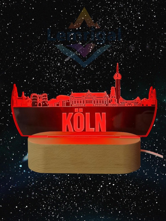 Köln Skyline LED Lampe – 7 Farben wechselbar | Stilvolle Stadtlampe mit Kölner Wahrzeichen