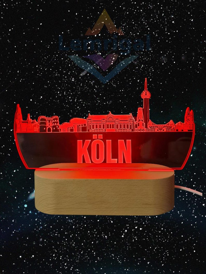 Köln Skyline LED Lampe – 7 Farben wechselbar | Stilvolle Stadtlampe mit Kölner Wahrzeichen image 1