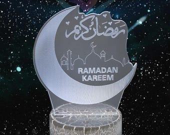 Ramadan Lampe, Islamische Deko, LED Licht, Mondlampe, 3D Ramadan-Mubarak Dekoration, Ramadan Laterne, Geschenke
