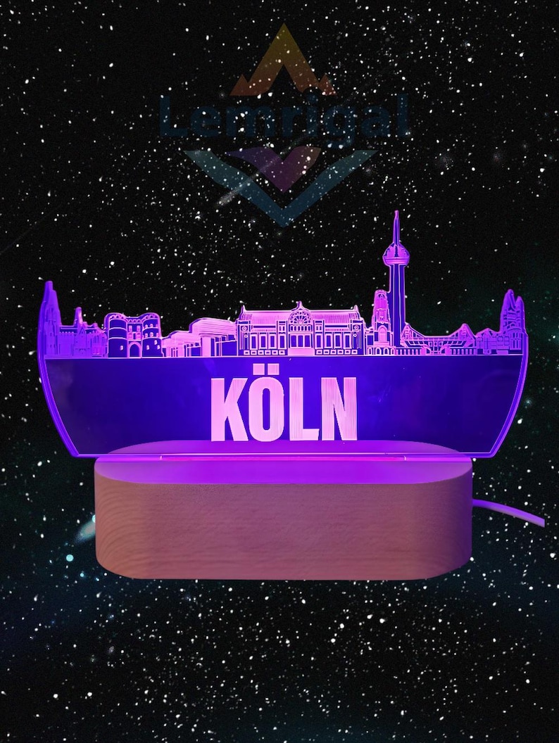 Köln Skyline LED Lampe – 7 Farben wechselbar | Stilvolle Stadtlampe mit Kölner Wahrzeichen image 2