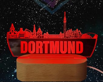 Dortmund Skyline LED Lampe – 7 Farben wechselbar | Stimmungslicht mit Stadtsilhouette