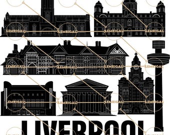 Liverpool Englands silhuett av stadskontur - digitala filer (svg, eps, pdf, png, jpg)