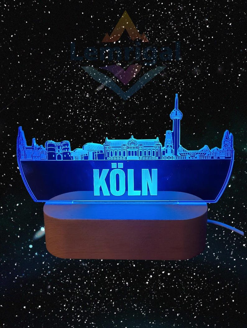Köln Skyline LED Lampe – 7 Farben wechselbar | Stilvolle Stadtlampe mit Kölner Wahrzeichen image 3