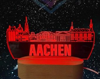 Aachen Skyline LED Lampe – 7 Farben wechselbar | Stimmungsvolle Deko mit Stadtmotiv