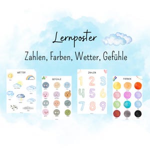 Lernposter: Zahlen, Farben, Wetter, Gefühle,