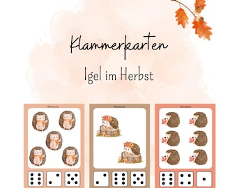 Clip cards hedgehog in autumn, counting fun