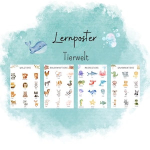 Lernposter/ Wissensposter Tiere, Bauernhoftiere, Meerestiere, Waldtiere, Savannentiere, Lernposter Kinder, Kinderposter, Wandbild