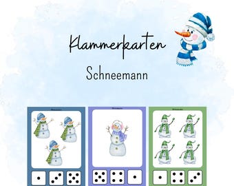 Clothespin cards, snowman, winter, counting fun