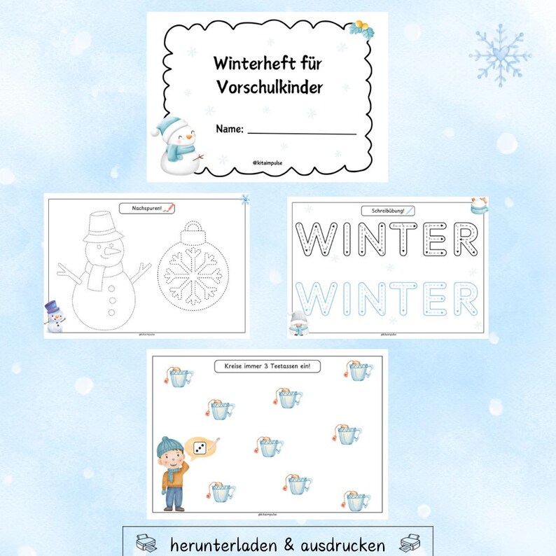 Winter booklet for preschoolers, preschool booklet, preschool book image 3
