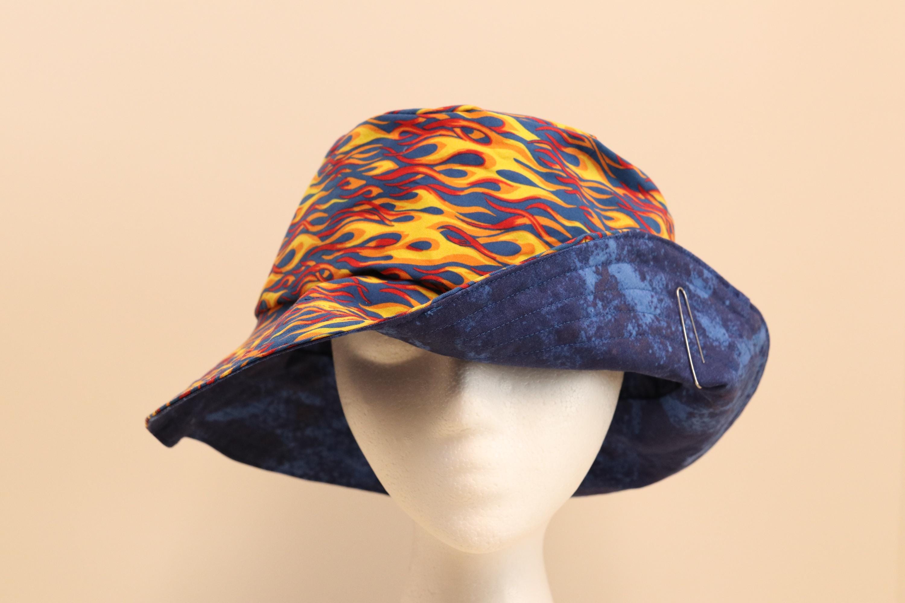 Bucket Hat Flames/blue Bucket Hat Adult Size Large - Etsy