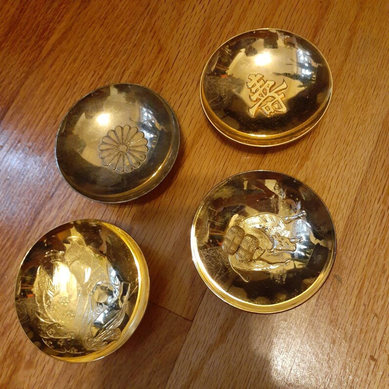 VINTAGE Japanese Gold Plated Sake Cups 24KGP Various Motifs Etsy