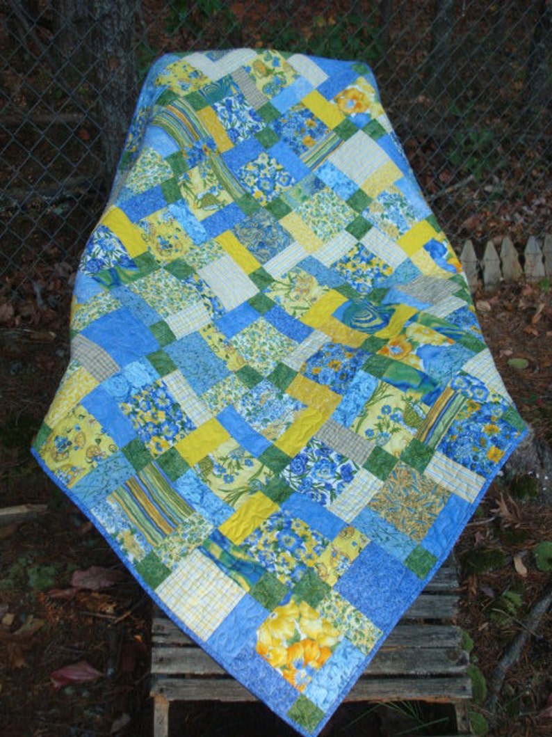 Blue and Yellow Lap Quilt / Baby Quilt / Floral Quilt Etsy