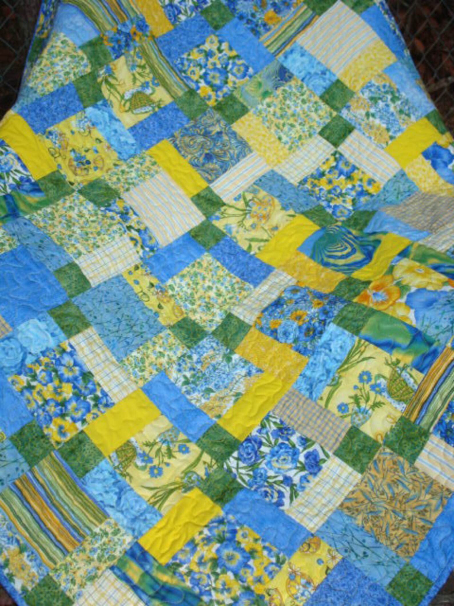 Blue and Yellow Lap Quilt / Baby Quilt / Floral Quilt Etsy