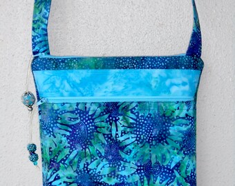 Purple Sunflower Cross Body Bag / Sunflower Shoulder Purse / Cross Body Purse / Purple and Blue Sunflower Purse