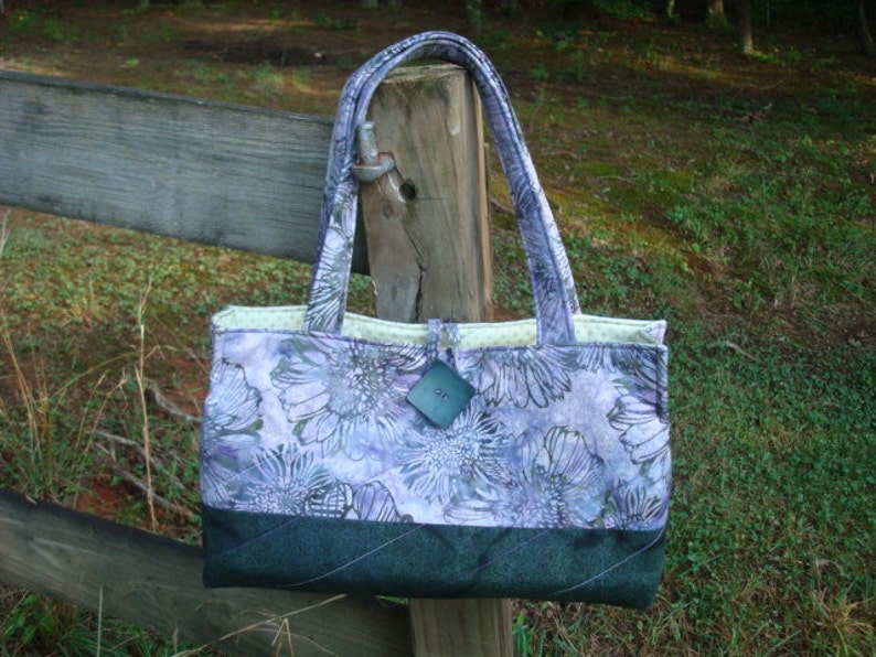 Purple and Green Floral Quilted Tote Bag Purse Etsy