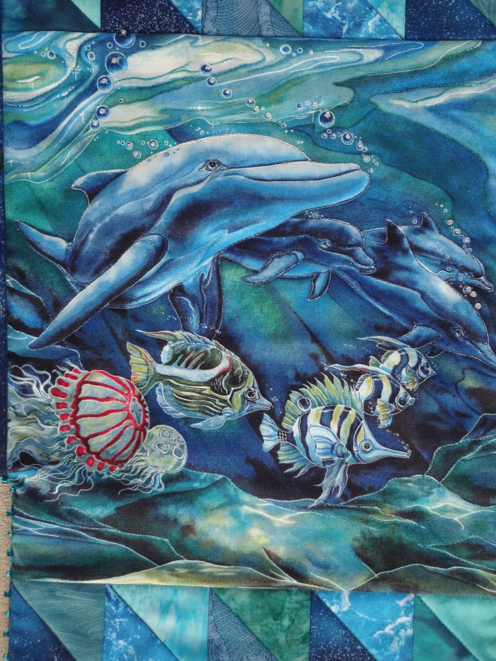 Underwater Quilt / Ocean Wall Art / Whale Art Quilt / Otter Art Quilt