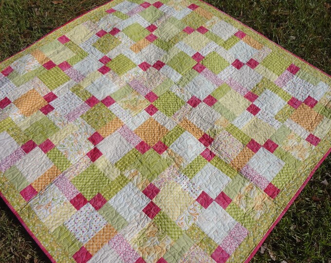 Pink Green and Yellow Baby Quilt / Baby Girl Quilt / Lap Throw Etsy