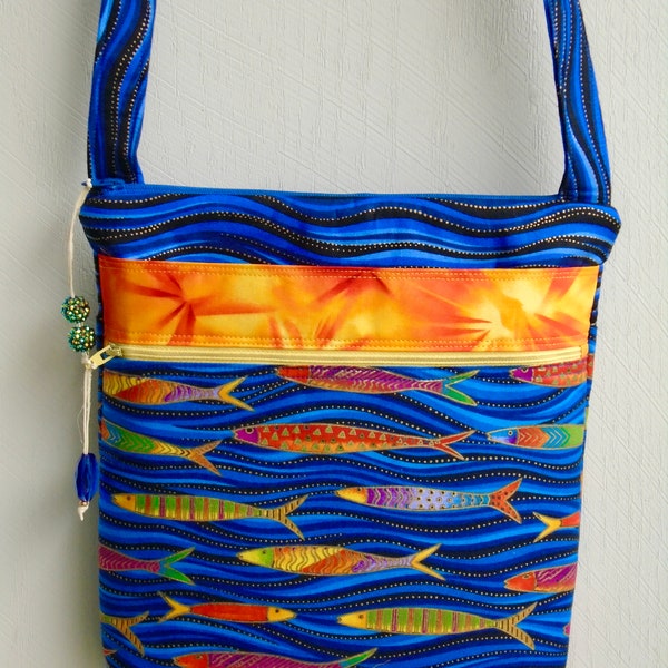 Fish Cross Body Bag / Blue Cross Body Bag / Blue Shoulder Purse / Laurel Burch Fish Purse