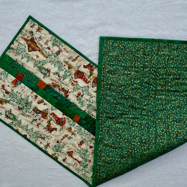 Winter Table Runner / Christmas Table Runner / Brown and Green Table Runner / Quilted Table Topper / Table Linens