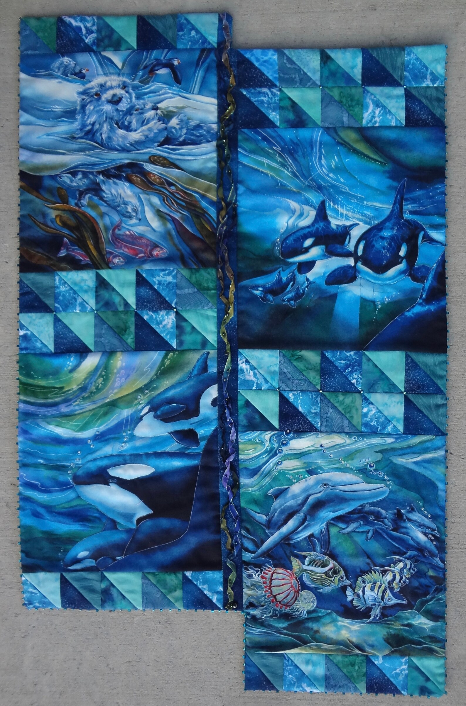 Underwater Quilt / Ocean Wall Art / Whale Art Quilt / Otter Etsy