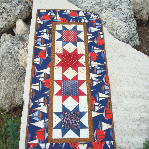 Red White Blue Table Runner / Sailboat Table Runner / Americana Table Runner / Star table Runner