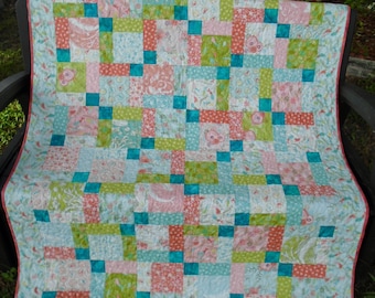 Aqua Mermaid Quilt / Aqua and Coral Lap Quilt / Mermaid Baby Quilt / Beach Quilt