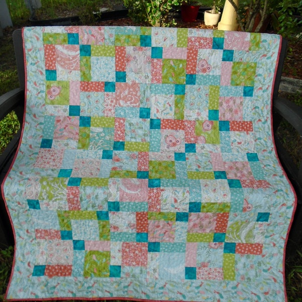 Aqua Mermaid Quilt / Aqua and Coral Lap Quilt / Mermaid Baby Quilt / Beach Quilt