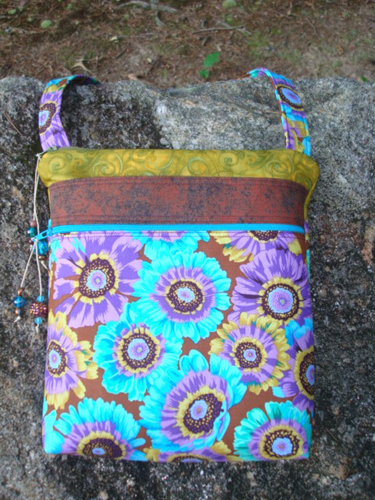Brown and Blue Floral Cross Body Bag Purse | Etsy