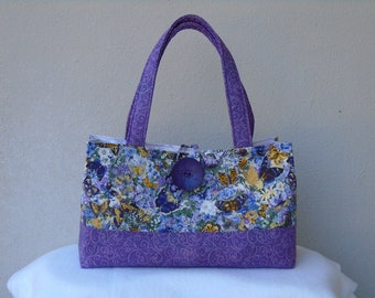 Purple Butterfly Bag / Butterfly Purse / Quilted Purse Tote Bag / Knitting Bag / Bingo Bag / Two handle Bag