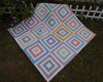 Pastel Baby Quilt / Farmhouse Style Lap Quilt / Feedsack Repro Quilt