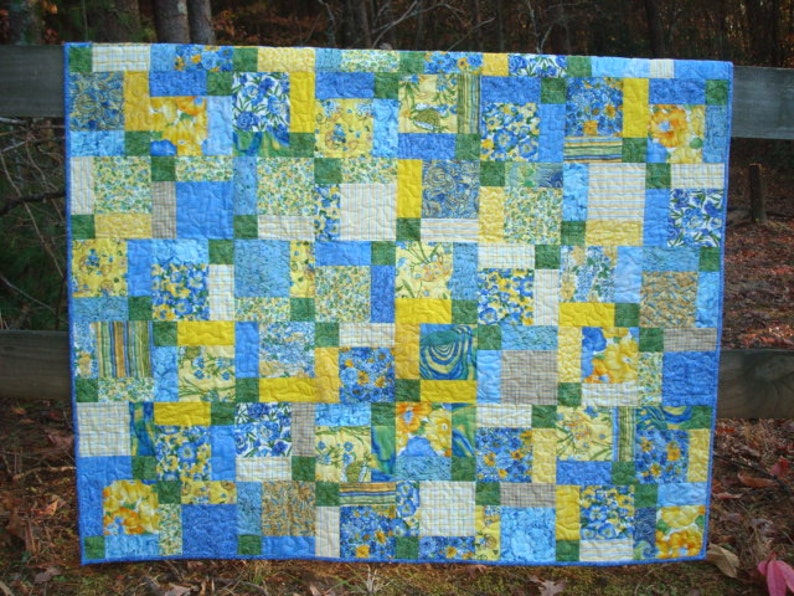 Blue and Yellow Lap Quilt / Baby Quilt / Floral Quilt Etsy