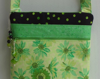 Green Floral Cross Body Purse / Crossbody Bag / Floral Purse