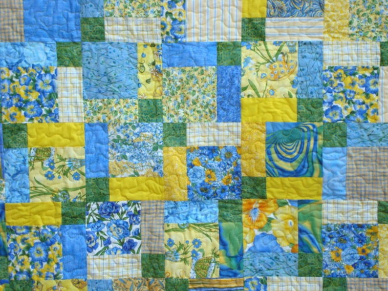 Blue and Yellow Lap Quilt / Baby Quilt / Floral Quilt Etsy