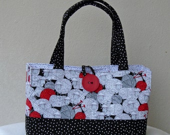 Black White and Red Sheep Bag / Knitting Bag Tote / Quilted Tote Bag / Sheep Tote Bag / Bingo Bag / Knitters Project Bag