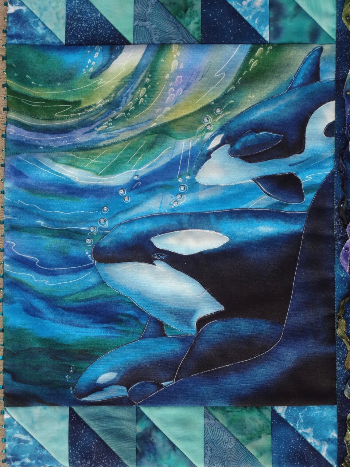 Underwater Quilt / Ocean Wall Art / Whale Art Quilt / Otter Etsy