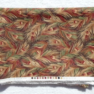Brown Feather Fabric / Hoffman International Fabric / Cotton Feathers and Heart Fabric Peacock Feather Fabric