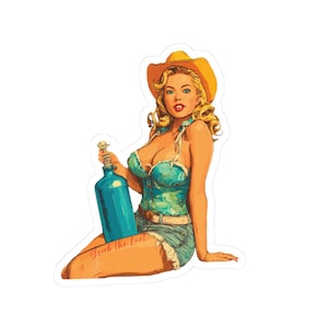 Nitrous Cowgirl Pin Up Sticker, Vintage Racing Decal, JDM Drift Vinyl Laptop Car Window